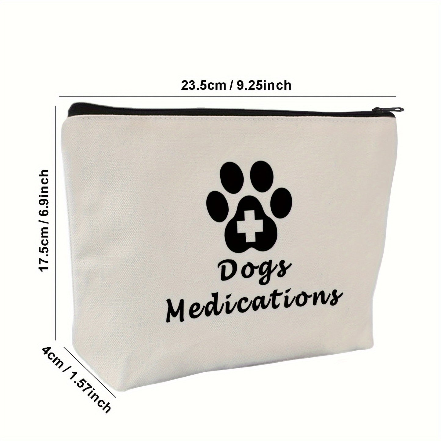Beige Dog Medication Pouch with Black "DOGS MEDICATIONS" Print & Red Cross Design - Hypoallergenic Pet Care Storage Bag for Daycare or Vet Use, Pet Care Organizer | Functional Pet Bag | Durable Bag, Medication Bag