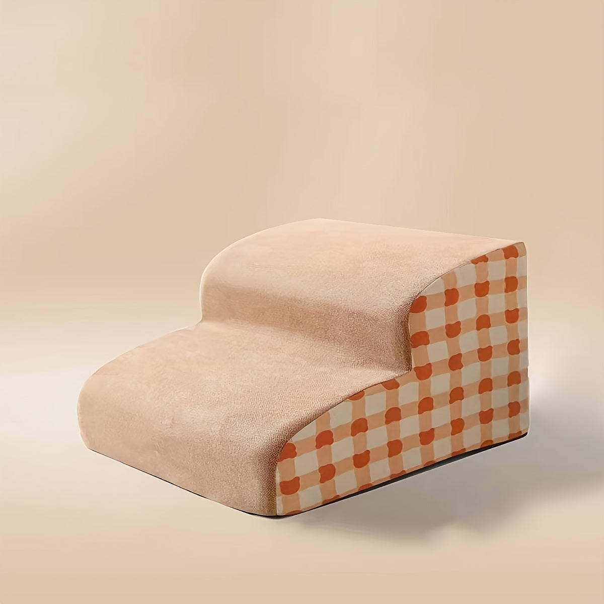 3-Step Polyester Pet Stairs with Non-Slip Base - Soft Fabric, Checkered Design, Ideal for Small and Medium Dogs & Cats, Removable Cover for Easy Cleaning, Pet Stairs | Checkered Pattern | Soft Fabric Stairs, Pet Stairs for Do