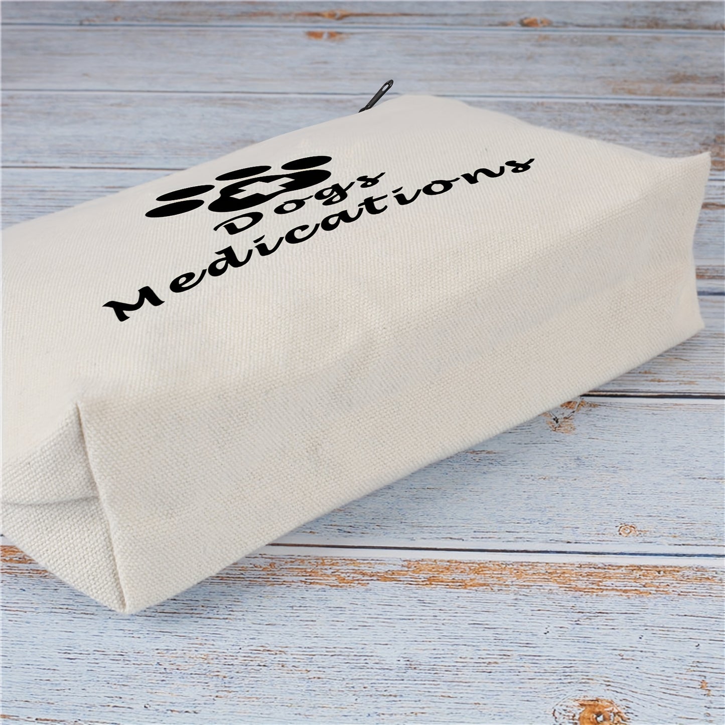 Beige Dog Medication Pouch with Black "DOGS MEDICATIONS" Print & Red Cross Design - Hypoallergenic Pet Care Storage Bag for Daycare or Vet Use, Pet Care Organizer | Functional Pet Bag | Durable Bag, Medication Bag