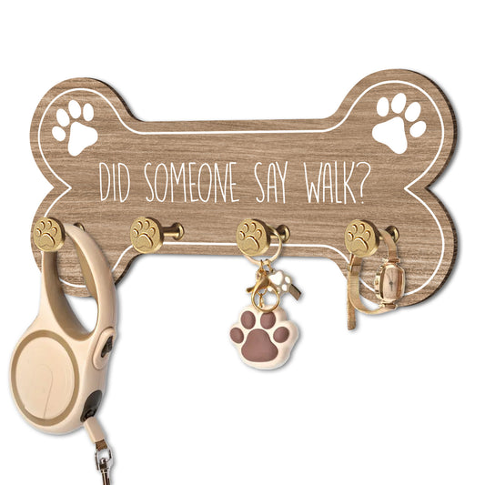 1pc Wooden Bone-Shaped Wall Decor with 4 Hooks - "Did Someone Say Walk?" - Ideal for Dog Owners, Easy Install Key and Leash Holder, Housewarming Gift, Pet Owner Gift|Decorative Wall Piece|Charming Aesthetics, Dog Decor
